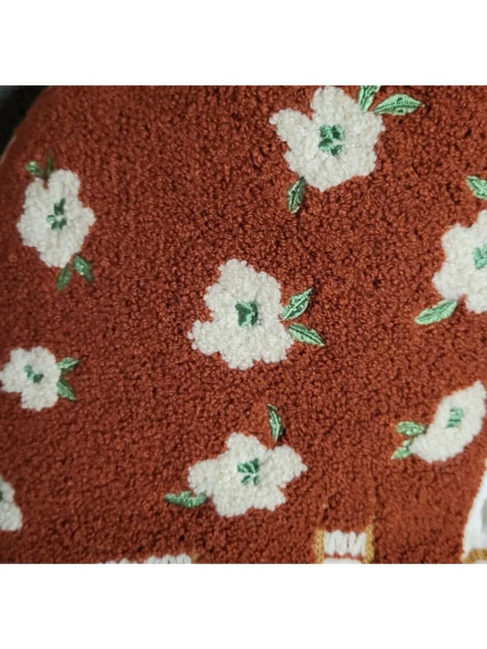 Embroidered Smiling Cat Pillow Floral 19x12x4 in